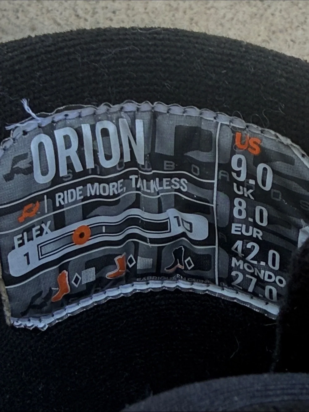 Ride Orion Men's Black Lace Up Snowboarding Boots Size 9